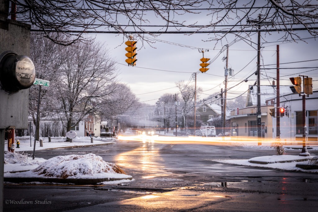 Cars driving over Concord Road.